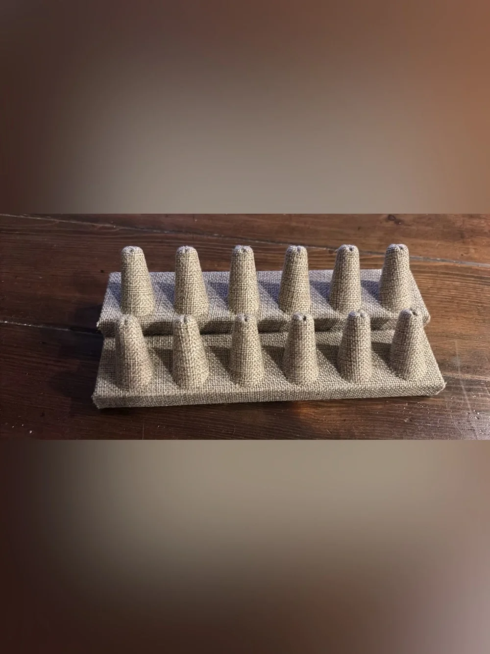Neutral Burlap Ring Display Stand - 12 Peg Jewelry Organizer